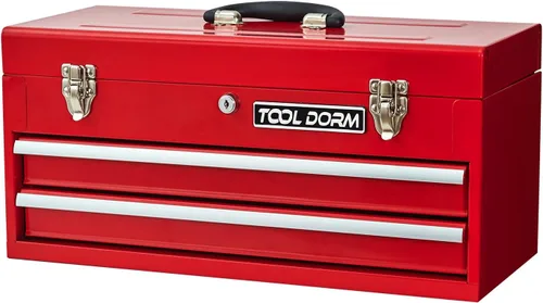 Miniatura 13 de Caja de herramientas de metal de 20.3 pulgadas con cajón, caja de herramientas de acero portátil con forro protector y cierre de pestillo y Rojo