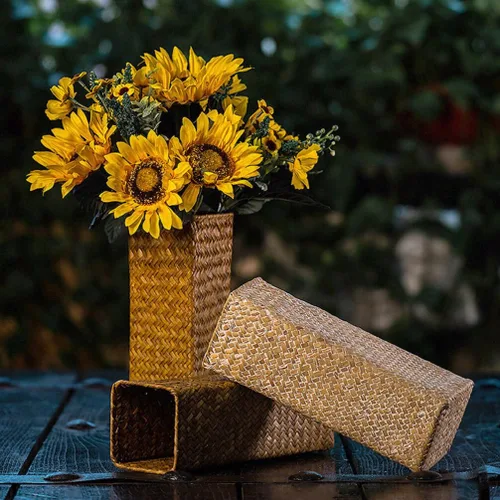 Miniatura 3 de Operitacx 2 botellas decorativas de jarrón tejido rústico para flores secas, decoración bohemia ideal para arreglos florales centros de mesa