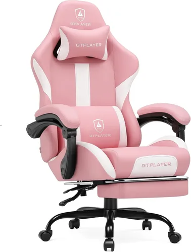 Miniatura 17 de GTPLAYER Silla de juegos con cojín de resorte de bolsillo, silla de oficina de cuero con respaldo alto ergonómico y soporte lumbar para aliviar