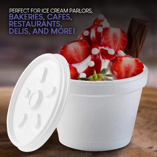 Miniatura 7 de Stock Your Home Cuencos de espuma de 4 onzas con tapas (100 unidades) – Vasos aislados para llevar, recipientes para sopa, avena, helado - Para
