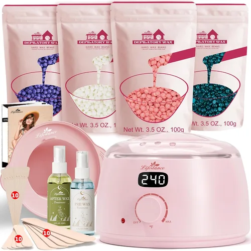 Miniatura 12 de Lifestance Kit de depilación para mujeres y hombres - Calentador digital L3 Amethyst Trace, forro de silicona para recipiente de cera, depilación