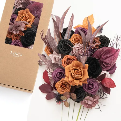 Miniatura 27 de Ling's moment Caja de Flores Falsas, Tallos de Vegetación Artificial Falsa Rosas de Espuma Dalia Hortensia de Seda Peonía Flor de Tela para Centros