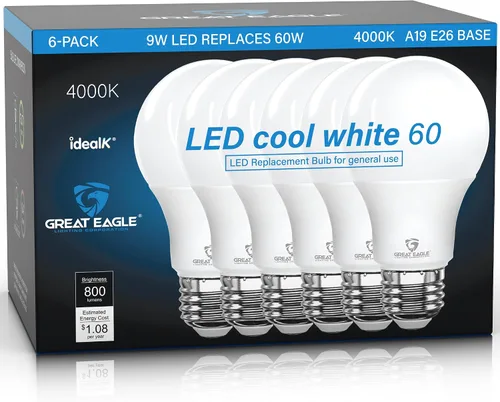 Miniatura 8 de Great Eagle Lighting - Bombillas LED equivalentes a 60 W, color blanco cálido de 2700 K, bombilla E26 A19, 800 lúmenes, no regulables, bombillas
