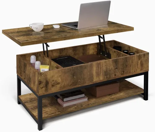 Miniatura 11 de CAPHAUS Mesa de centro elevable con compartimento oculto y cajón deslizante, mesa elevadora para almacenamiento de sala de estar, 41 pulgadas