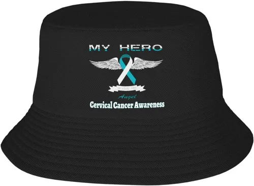 My Hero is Now My Angel Cervical Cancer Awareness Bucket Hats Double-Woven for WomenMen Adult Fisherman's Hat Sun Cap Packable Outdoor Fisherman Hat