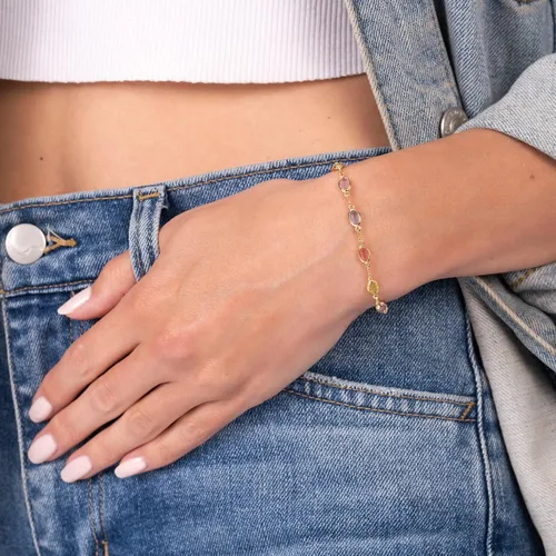 Miniatura 2 de Barzel Pulsera de cristal multicolor chapada en oro de 18 quilates de 7.5 pulgadas - Hecho en Brasil