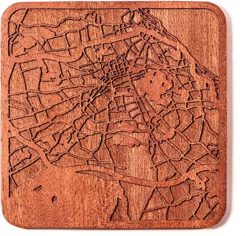 Miniatura 101 de Posavasos Amsterdam Map by O3 Design Studio, 1 pieza, posavasos de madera Sapele con mapa de la ciudad, hecho a mano, varias ciudades opcionales