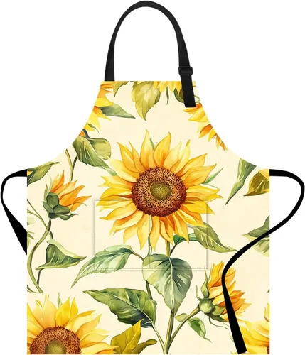 Miniatura 19 de Delantal divertido con bolsillo para mujeres y hombres, delantal de cocina ajustable para barbacoa y horneado con lindos animales y flores