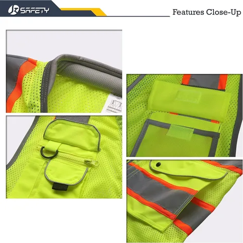 Miniatura 2 de JKSafety Chaleco de seguridad de alta visibilidad con 9 bolsillos, tela de malla transpirable, cuello acolchado, equipo utilitario de trabajo, PPE