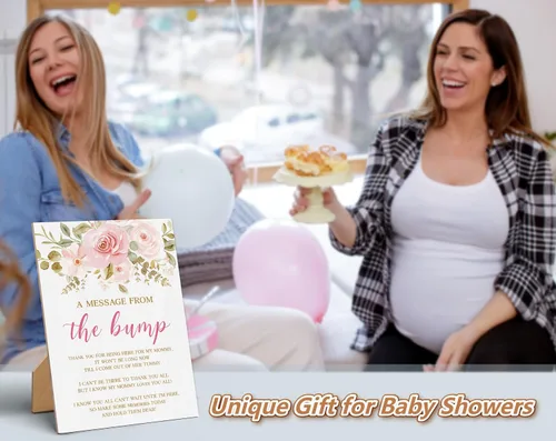 Miniatura 5 de Baby Shower Games a Message from The Bump - Cartel de juego para baby shower, 8 x 11 pulgadas, letrero de juego de madera floral, decoración de mesa