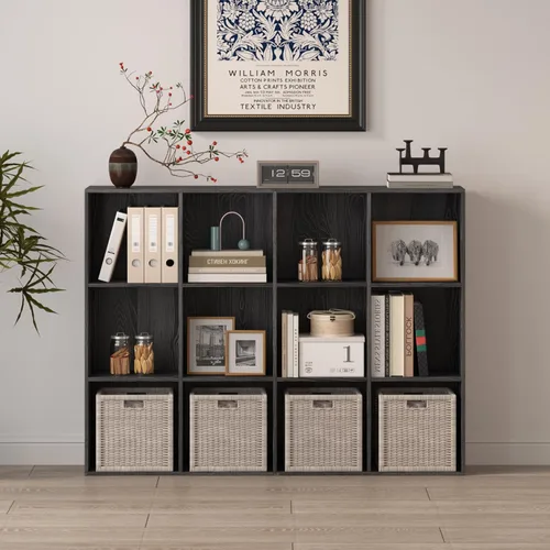 Organizador de almacenamiento de 12 cubos, estantes de madera con panel trasero cerrado, estantería reversible, organizador de armario de cubos para