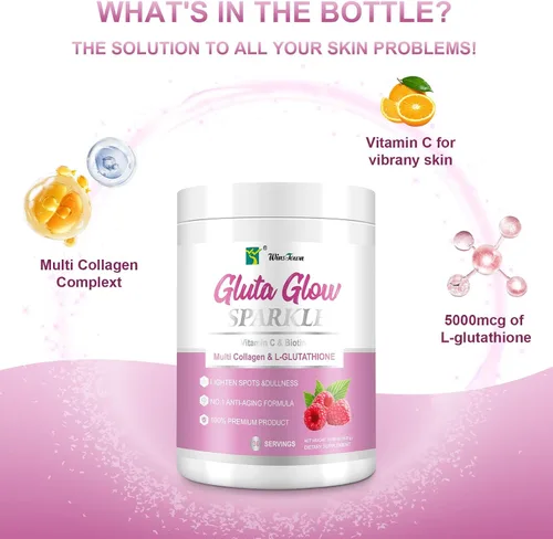 Miniatura 2 de Multi colágeno y L-glutatión en polvo, péptidos hidrolizados con vitamina C y biotina, apoya el brillo de la piel, la hidratación y el brillo