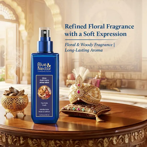Miniatura 6 de Blue Nectar Niraa Oudh Veera Attar Mist Bruma de perfume para hombres y mujeres Oudh Attar de larga duración con rosa y azafrán Spray