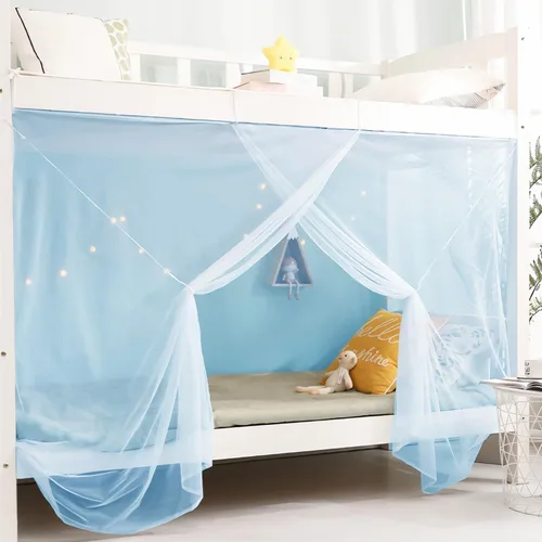 Cortinas con dosel de 8 esquinas para niñas y niños y dormitorios, cama tipo loft, color azul, 1M