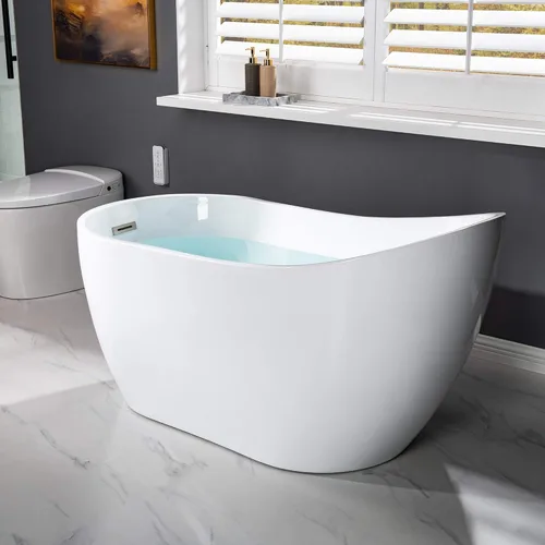 Miniatura 14 de WOODBRIDGE Bañera de remojo de acílico blanco independiente de 54 pulgadas con almohada blanca, drenaje y desbordamiento en níquel cepillado