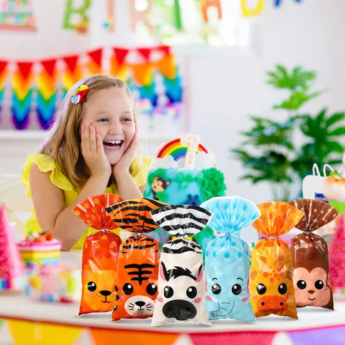 Miniatura 6 de 120 bolsas de golosinas para fiesta de animales de safari de la selva, bolsas de regalo de golosinas, bolsas de dulces de animales para selva