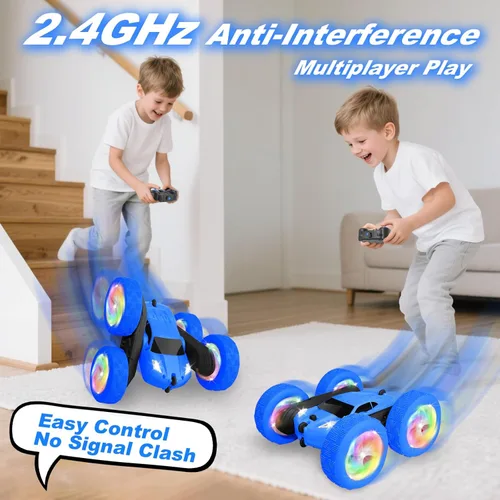 Miniatura 3 de Coche de control remoto, juguetes al aire libre RC para niños de 6 a 12 años, vehículo de acrobacias doble cara 4WD con baterías modulares USB-C Azul