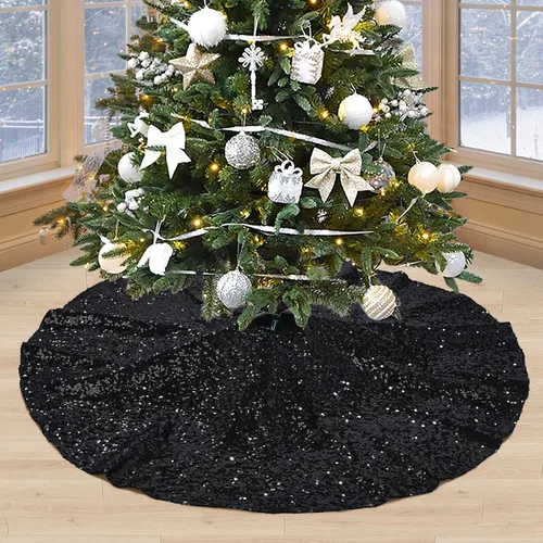 Miniatura 10 de Falda de árbol de Navidad plateada de 36 pulgadas, falda de árbol de Navidad con lentejuelas brillantes, decoraciones de Navidad con purpurina
