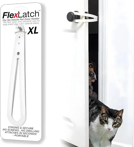 FlexLatch Pestillo de puerta para gatos - Pestillo de puerta para gatos extragrande, alternativa a la puerta de gato, se instala rápidamente, correa