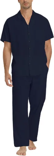 Miniatura 6 de RPOVIG Conjunto de camisa de lino y pantalones: conjuntos de lino de 2 piezas para hombre, camisas de manga corta, pantalones de yoga, trajes