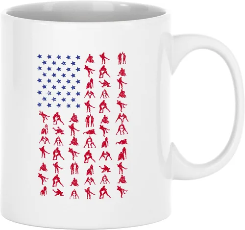 Miniatura 5 de Taza de café con la bandera estadounidense de lucha libre, taza de café para luchador, taza de café divertida de 11 onzas, mango negro e