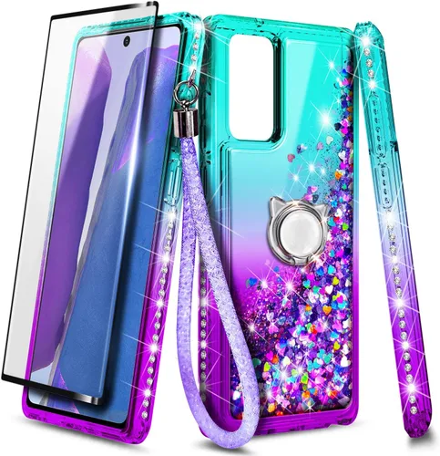 NZND Compatible con Samsung Galaxy A13-5G funda para teléfono, aguamarina/morado | Brillante purpurina flotante cascada líquida linda cubierta para