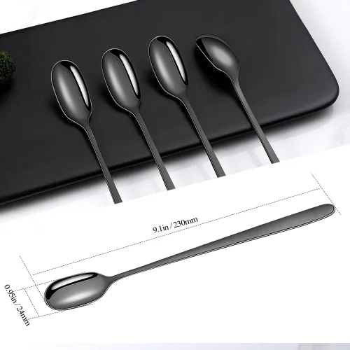 Miniatura 3 de Cucharas de té helado de mango largo, juego de 4, cucharas de café de acero inoxidable mate negro de 9.1 pulgadas, utensilios de agitación larga