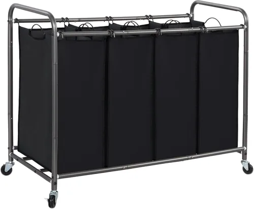 Miniatura 21 de STORAGE MANIAC Clasificador de ropa sucia de 2 secciones, cesta de lavandería de 90 L Gal con ruedas, clasificador separador de cesta de ropa, Negro