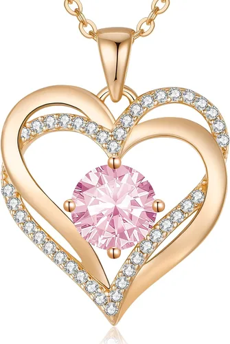LOUISA SECRET Love Heart Birthstone Necklaces for Women, 925 Sterling Silver Women Pendant Necklace, Valentine's Day Gift for Her Birthday