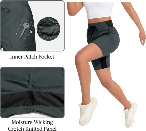 Miniatura 4 de Little Donkey Andy Bermudas de senderismo de secado rápido para mujer pantalones cortos de golf elásticos cintura elástica con cordón