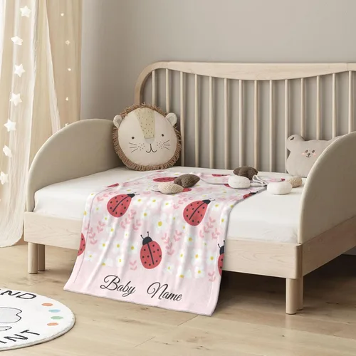 Miniatura 2 de Manta de bebé personalizada de mariquita, manta personalizada con linda mariquita para niñas, felpa suave para niños pequeños, recién nacidos