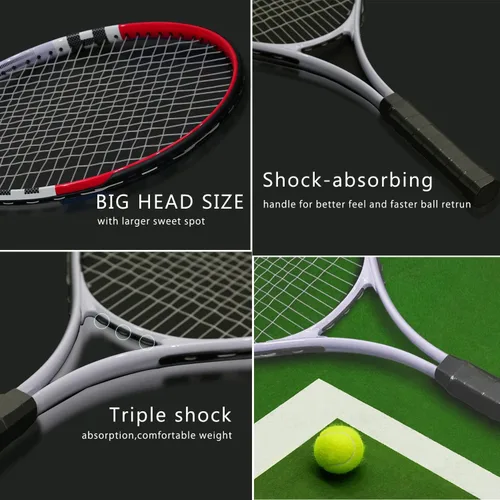 Miniatura 5 de Raqueta de tenis preencordada, ligera, de 27 pulgadas, raquetas recreativas para adultos, para hombres, mujeres, estudiantes, kit de entrenamiento