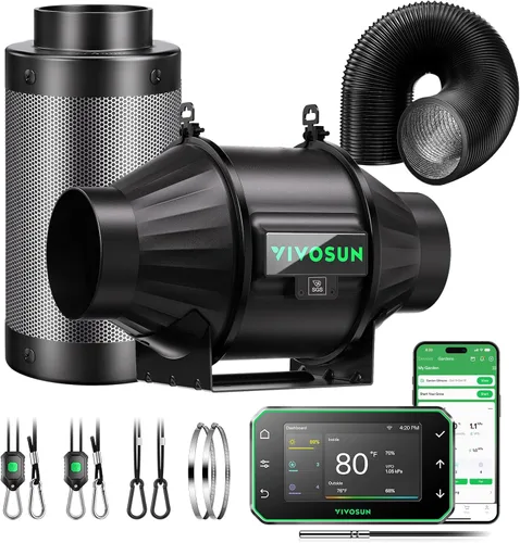 Miniatura 12 de VIVOSUN Smart Air Filtration PRO G4 Kit de 4 pulgadas, ventilador de conducto en línea AeroZesh G4 con temperatura GrowHub E42A+. Controlador WiFi