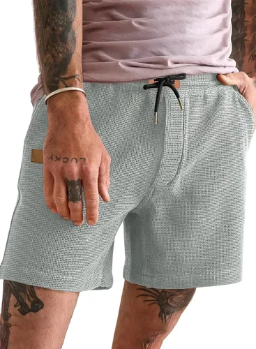 Miniatura 22 de JMIERR pantalones cortos casuales de 5"/ 7" para hombre, con cintura elástica de estilo gofrado, cordón de ajuste, pantalones cortos