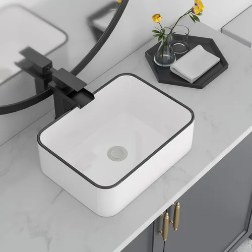 Miniatura 18 de Fregadero de esquina de baño pequeño de 18 x 10 pulgadas, fregadero rectangular blanco moderno para colgar en la pared Montaje en pared blanco