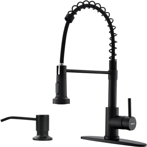 Miniatura 25 de WEWE Grifo de fregadero de cocina, grifos de cocina con rociador desplegable de acero inoxidable de una sola manija un solo agujero níquel cepillado
