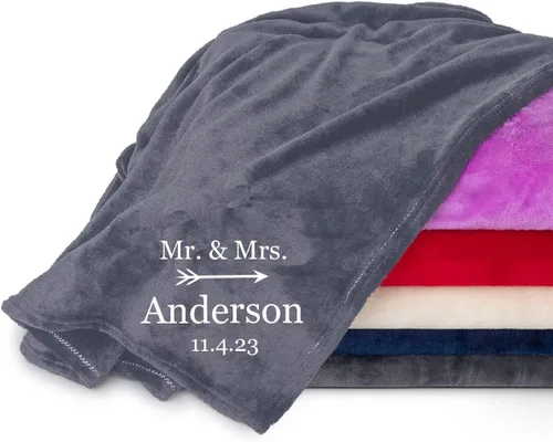 Miniatura 6 de Manta personalizada para parejas con nombre y fecha de aniversario, súper suave y acogedora, manta personalizada de Mr. y Mrs. para parejas, regalos