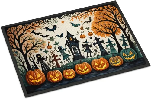 Miniatura 24 de Caroline's Treasures DAC2223MAT - Felpudo espeluznante de Halloween con gato negro de 18 x 27 pulgadas, tapete para puerta delantera