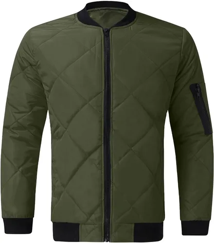 Chaquetas de bombardero acolchadas para hombre, para otoño e invierno, ligeras, con cremallera completa, cuello acanalado, con cuello acanalado,