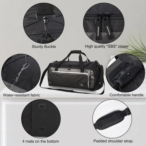 Miniatura 6 de MIER Bolsa de lona grande para hombre, bolsa de gimnasio con compartimento para zapatos, 60L