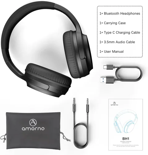 Miniatura 8 de AMORNO Auriculares Bluetooth sobre la oreja, 68 horas de reproducción, auriculares inalámbricos con micrófono, auriculares estéreo HiFi plegables