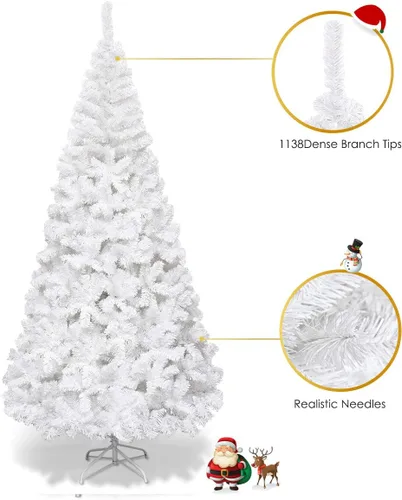 Miniatura 5 de BestComfort Blanco artificial de 5/6/7/8 pies, fácil montaje, base de metal, árbol de Navidad falso para decoración de fiestas en el hogar, oficina