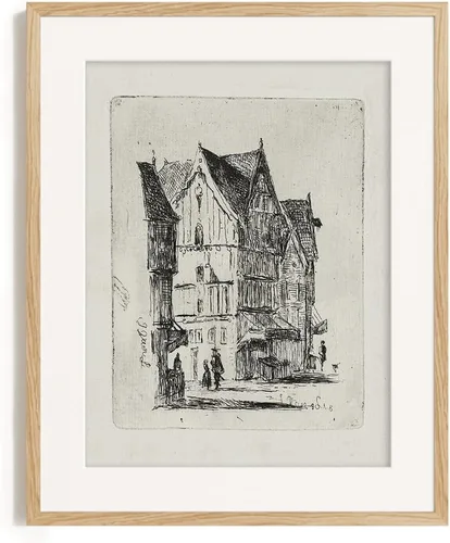 Miniatura 4 de Dibujo de Edificios de Ciudad en Estilo Rústico en Gris - Grabado de Arquitectura Urbana en Poster - Arte de Pared Vintage de Granja - Bosquejo Gris