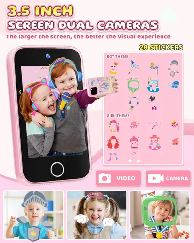 Miniatura 3 de Teléfono inteligente para niños para niñas, teléfono con pantalla táctil mejorada de 3.5 pulgadas para niños de 3 a 8 años, regalos de cumpleaños