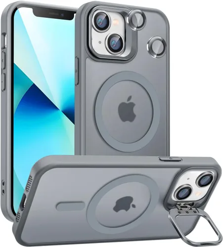Miniatura 13 de Funda magnética para iPhone 11 con soporte, compatible con Magsafe, protección militar y protector de lente de cámara, funda translúcida mate