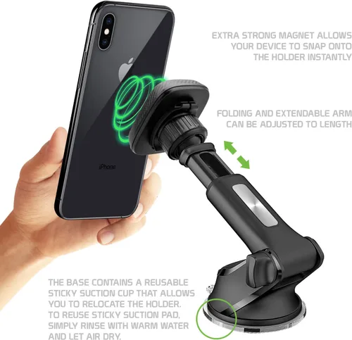 Miniatura 5 de Cellet Soporte magnético para teléfono de automóvil, tablero de instrumentos y parabrisas, soporte telescópico de brazo largo compatible con iPhone