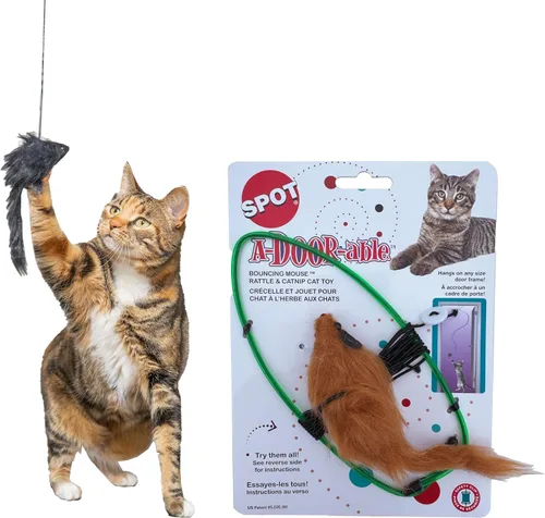 SPOT A-Door-Able - Juguete interactivo para gatos con sonajero colgante y hierba gatera, entretiene a los gatos durante horas, disfruta de los