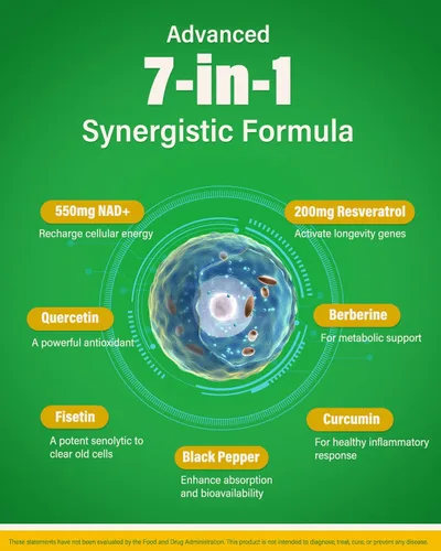 Miniatura 3 de Suplemento liposomal NAD+ nicotinamida ribósido de 550 mg con trans-resveratrol 200 mg - Quercetina, fisetina para el metabolismo, energía celular
