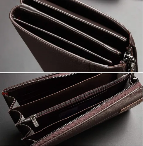Miniatura 7 de Cartera larga de cuero para hombre, bolso de mano grande para negocios, tarjetero para teléfono, regalo para hombres, padre, hijo, marido, novio