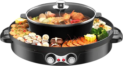 Combo de olla eléctrica y parrilla de 2200 W, cocina portátil 2 en 1 para encimera, totalmente desmontable, control de temperatura independiente,